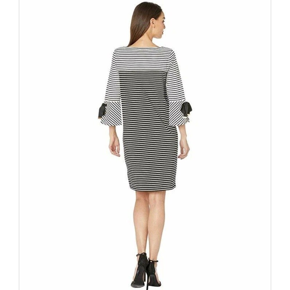 Lauren Ralph Lauren Black White Striped Dress Bow Sleeves Size 2X - Picture 3 of 7